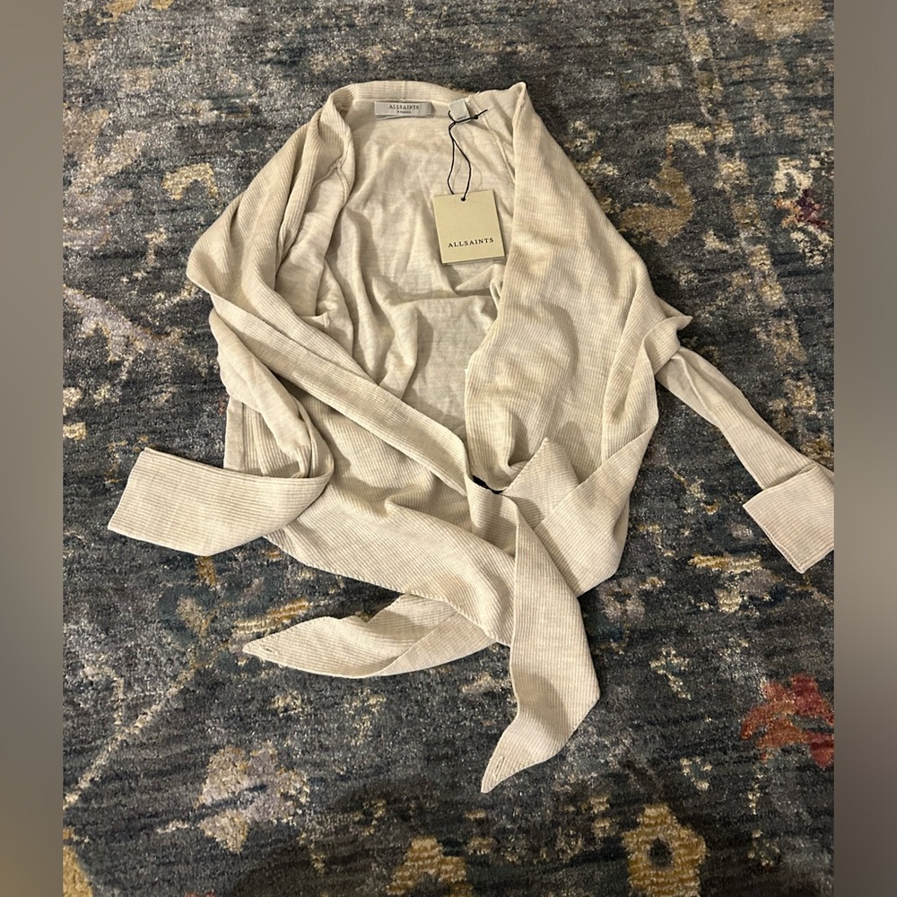 Allsaints Wasson Pirate Lightweight Cardigan in Sand Beige